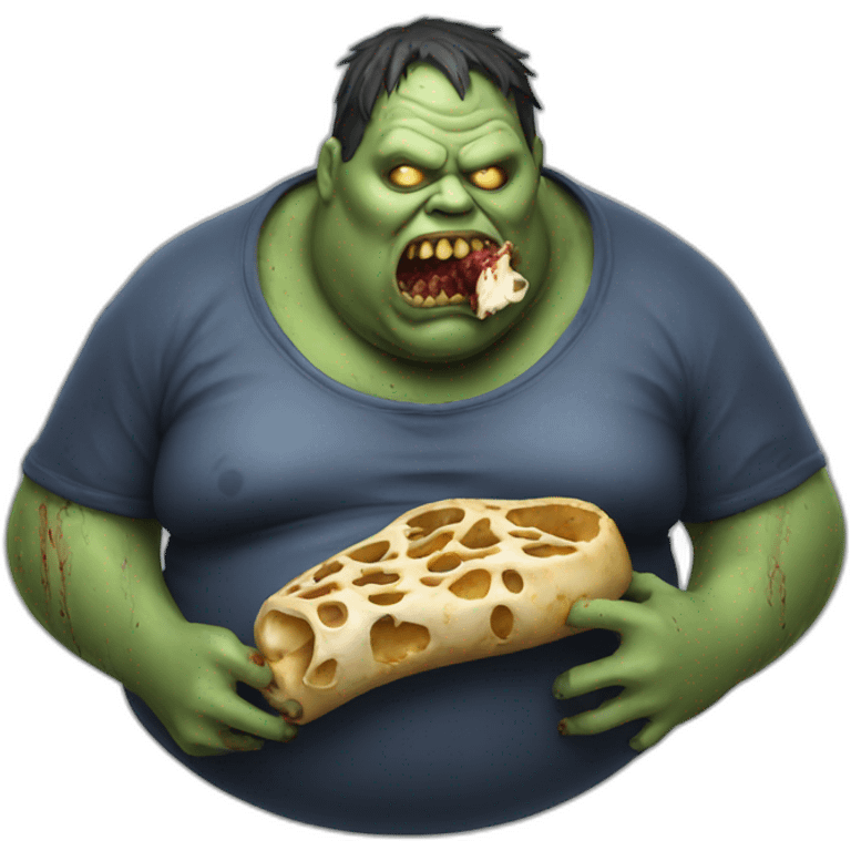 fat zombie wearing eating a bone hyperrealistic emoji