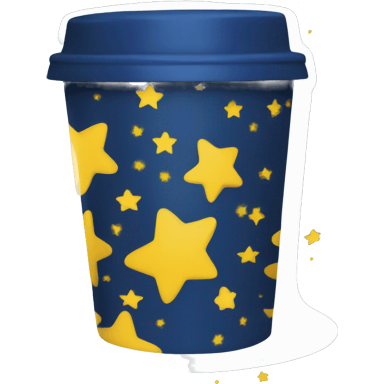 Dark blue Coffee cup with yellow stars and looks printed on it   emoji