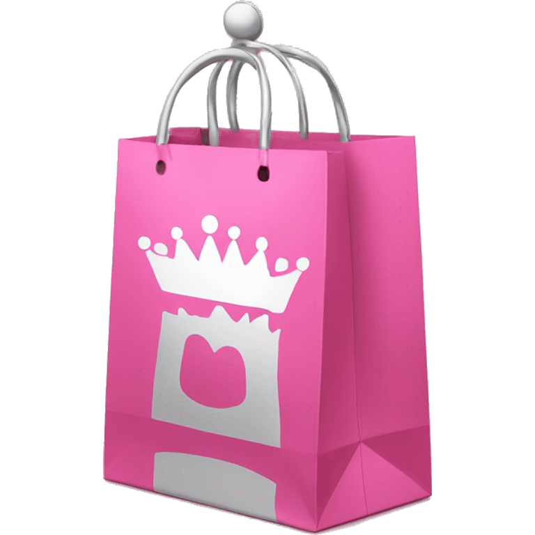 same shopping bag pink with silver crown in front emoji