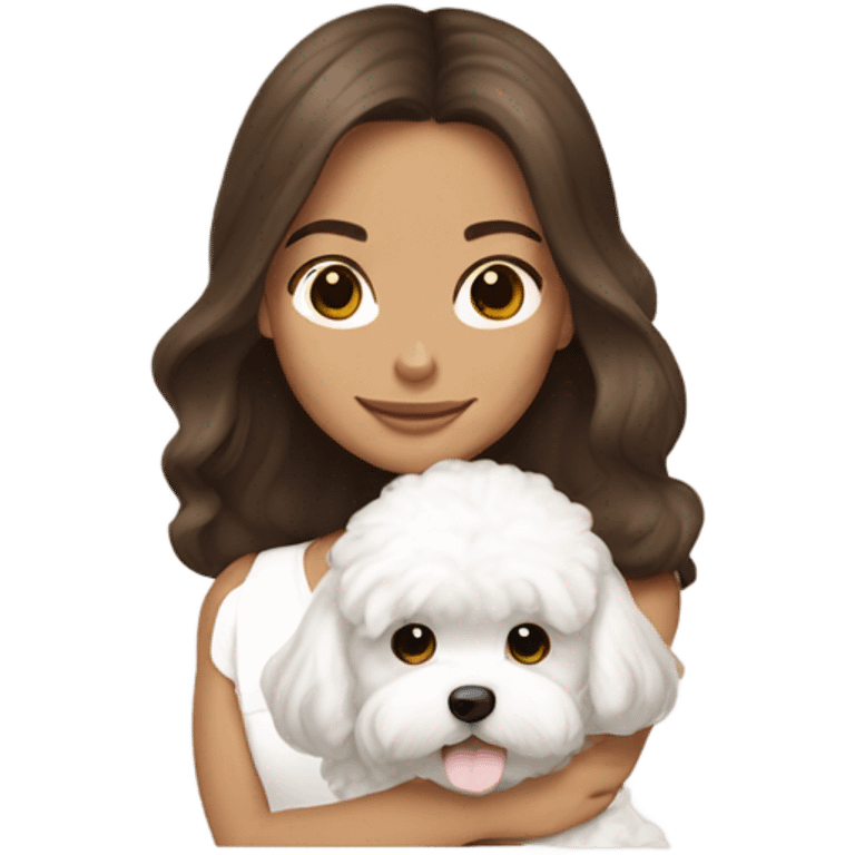 Brunette long haired girl with white maltipoo emoji