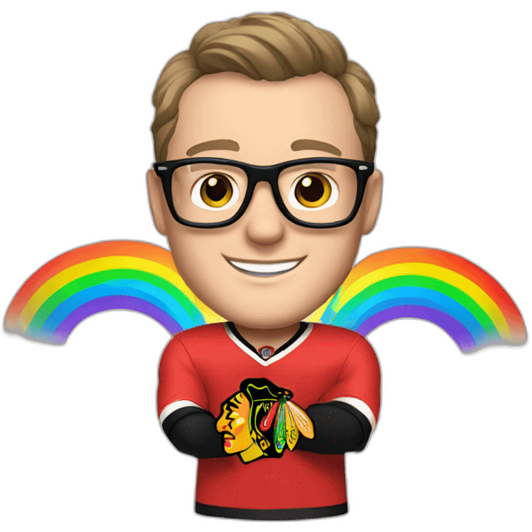 Jonathan Toews wearing glasses and rainbow clothes emoji