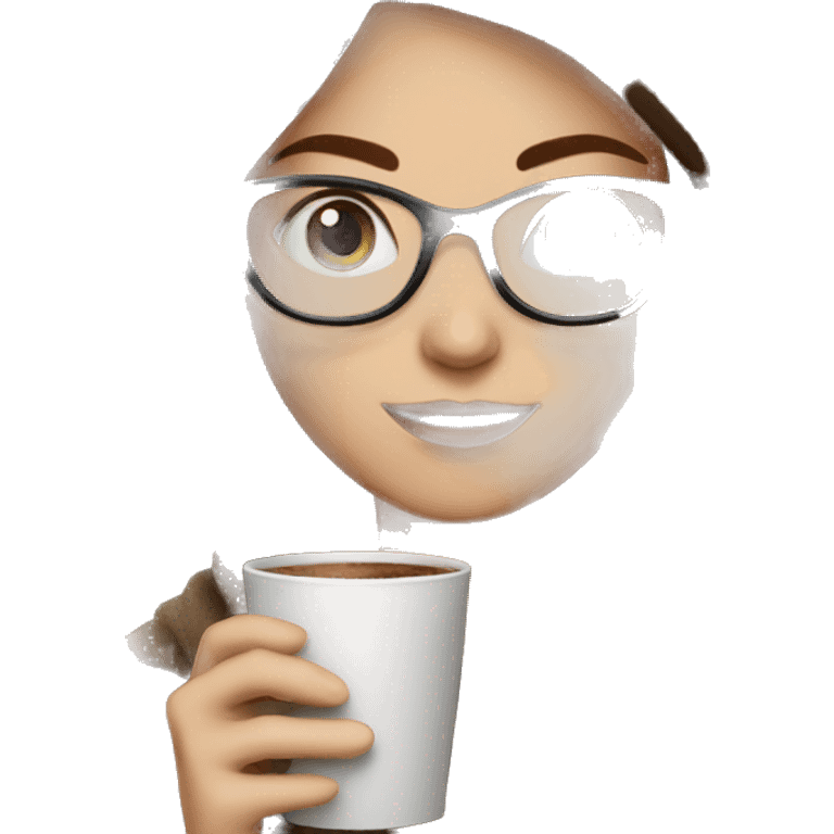 girl with blue eyes short brown hair in glasses holding a cup of coffee wrapped in a warm blanket emoji