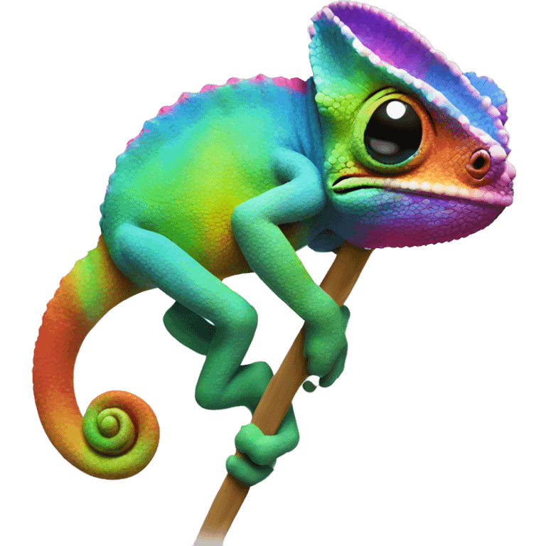 Rainbow Chameleon sits on a brush emoji