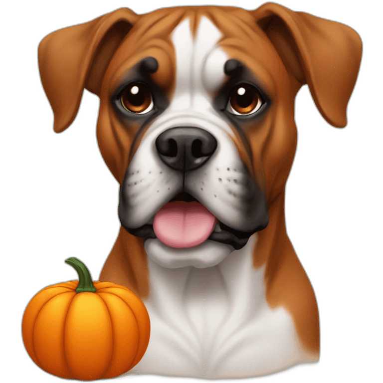 Boxer dog with a pumpkin  emoji