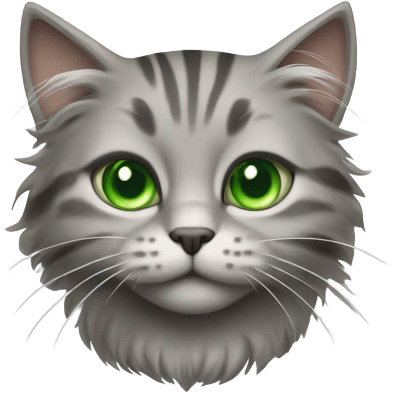 Fluffy grey tabby cat green eyes  emoji