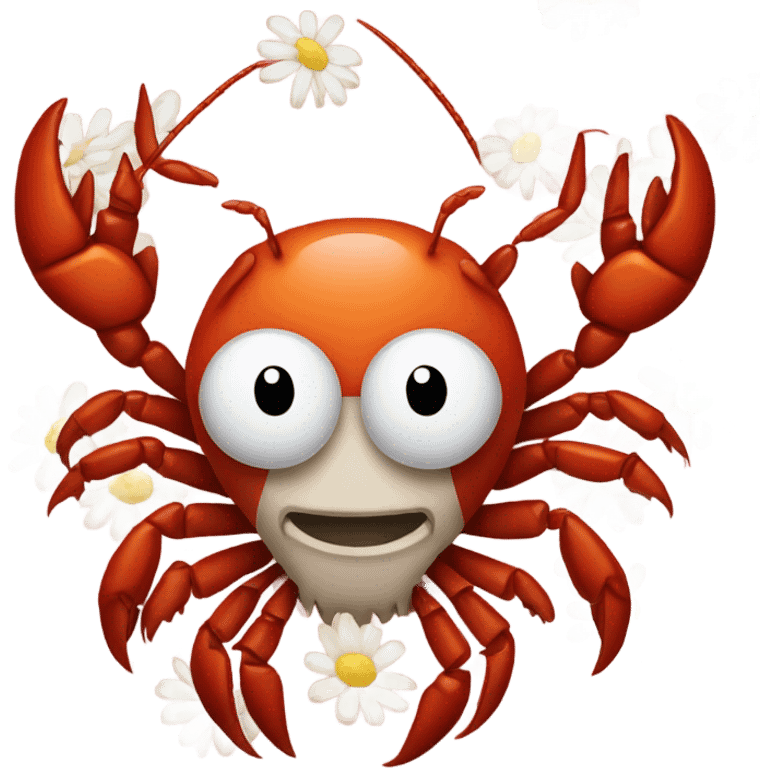 Crawfish holding a daisy in its claws emoji