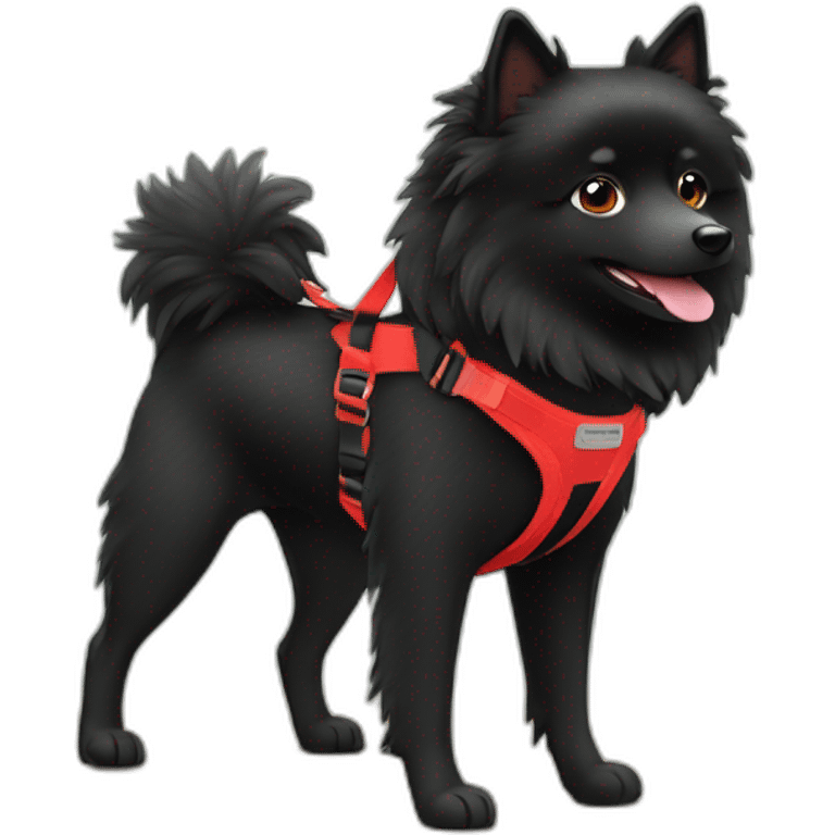 Black Spitz with red harness emoji