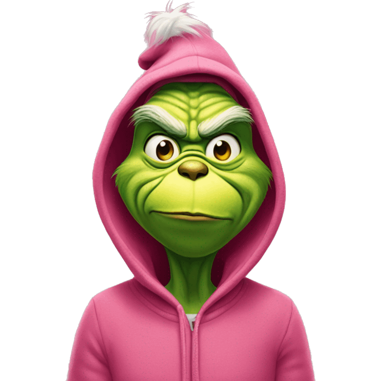 The grinch in a pink hoodie emoji