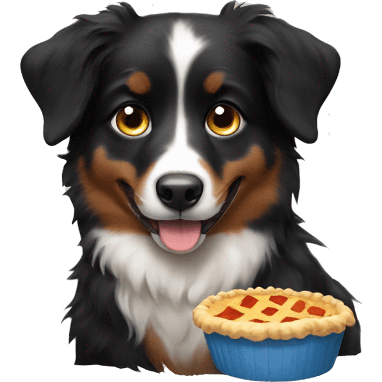 Small black australian shepherd dog eating pie  emoji