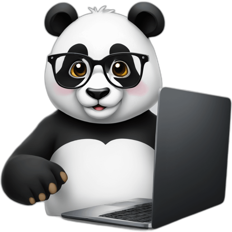 panda-wearing-square-glasses-and-white-tee-working-on-a-black-laptop emoji