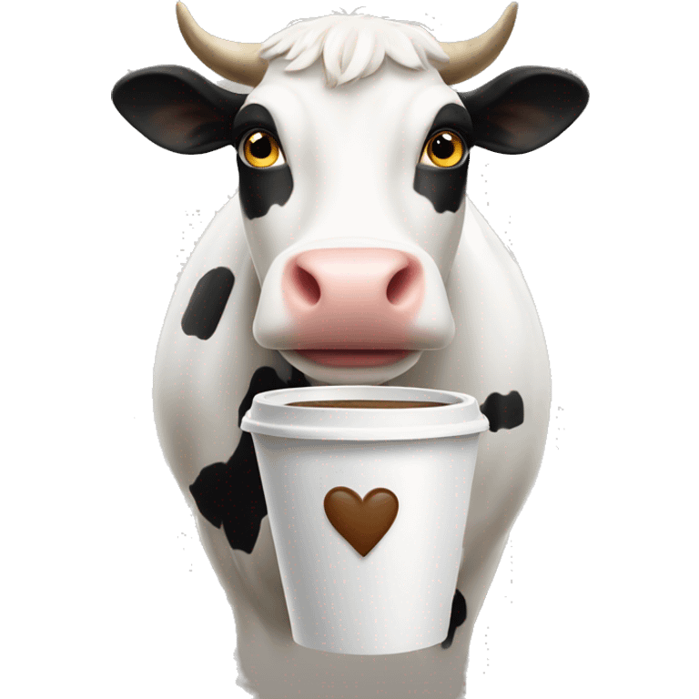 white cow holding a coffee cup emoji