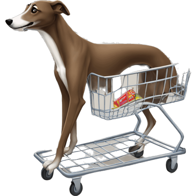 A brown greyhound pushing a grocery cart  emoji