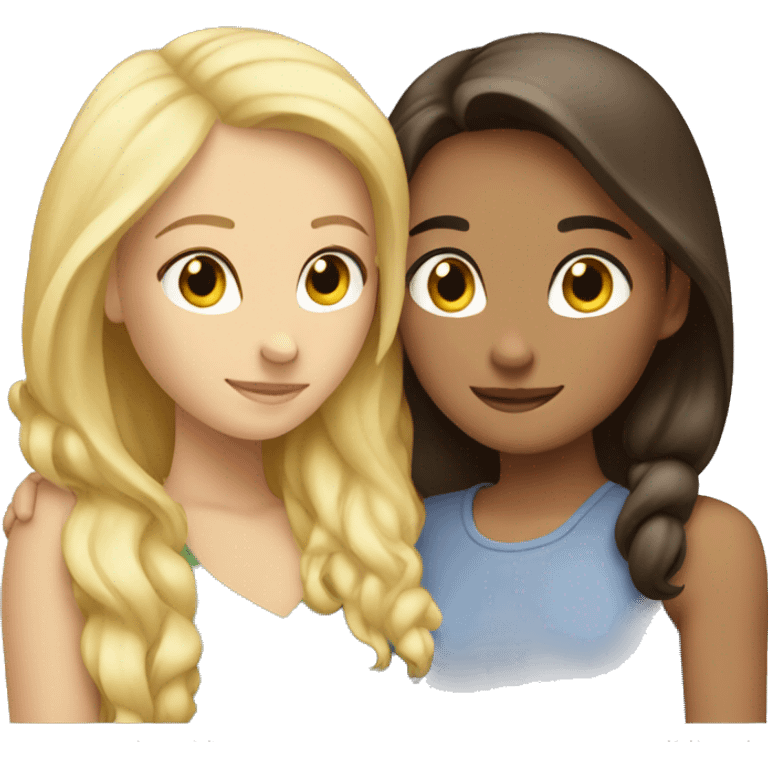 Best friends blonde girl and brunette girl hugging emoji