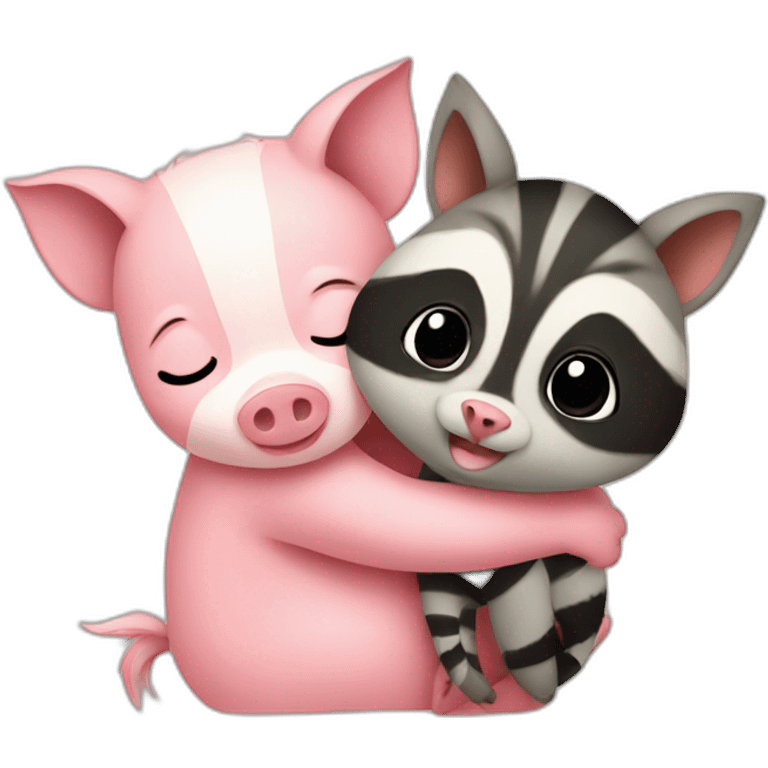 piglet hugs raccoon emoji