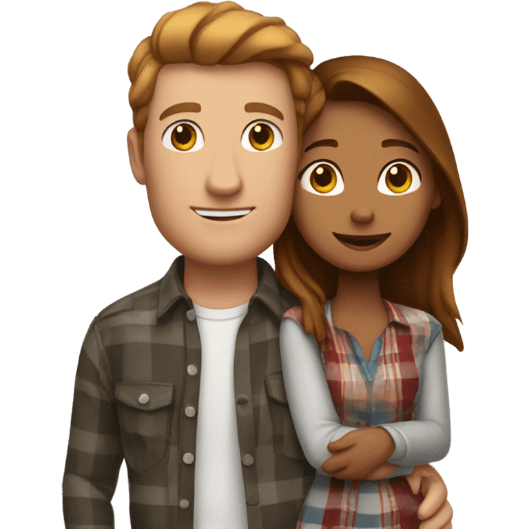 Tall white man with brown hair wearing plaid hugging small  Indian girlfriend emoji