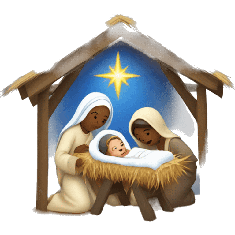 Nativity scene, baby on a manger, Mary and Joseph emoji