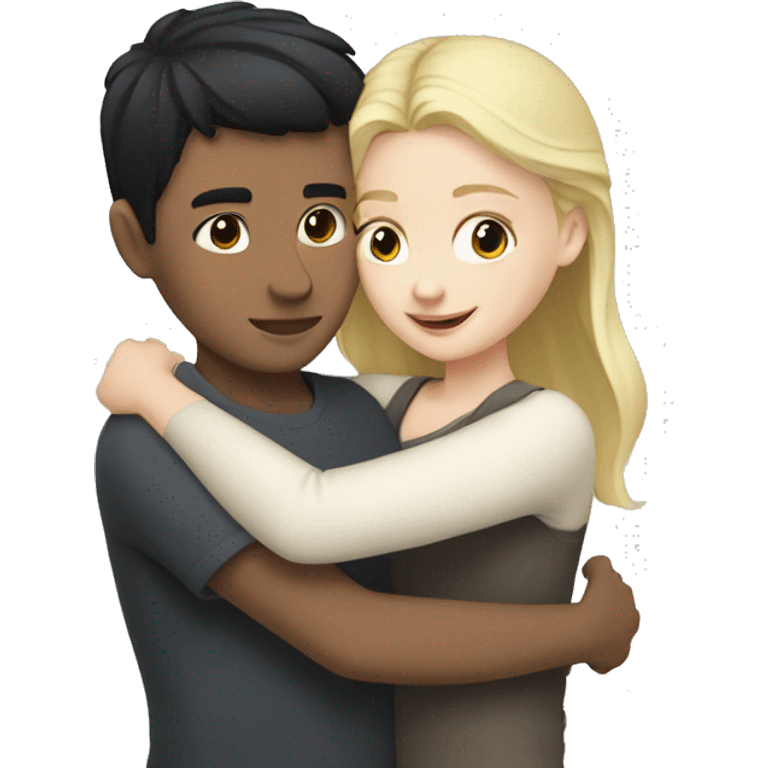 Blonde white girl hugs Chinese boy with black hair emoji