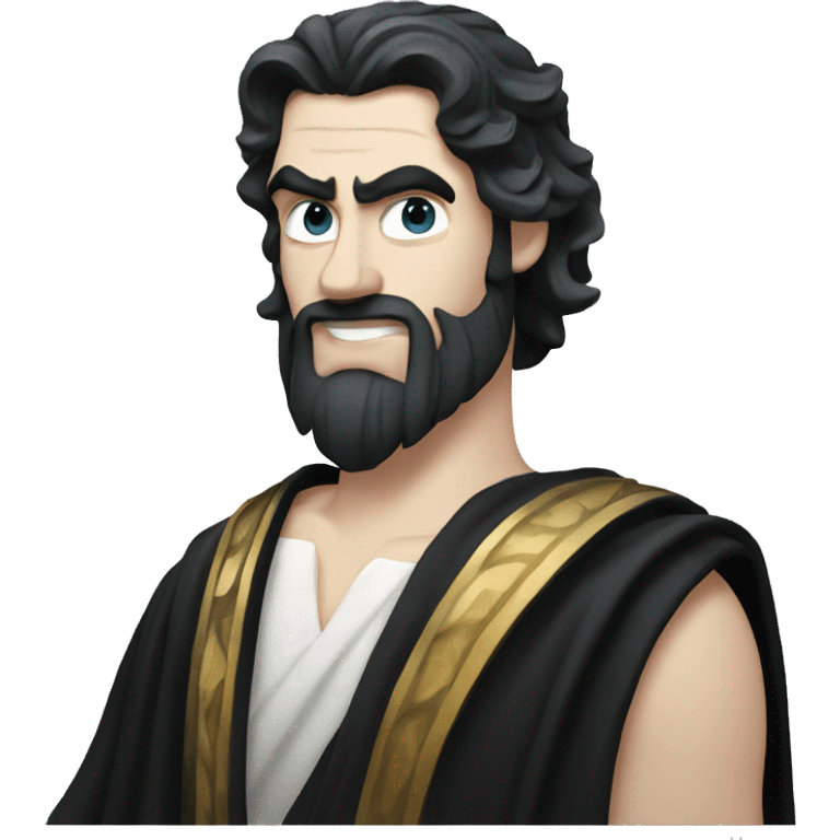 Greek god Hades, pale skin and jet black hair. With a Greek black robe  emoji