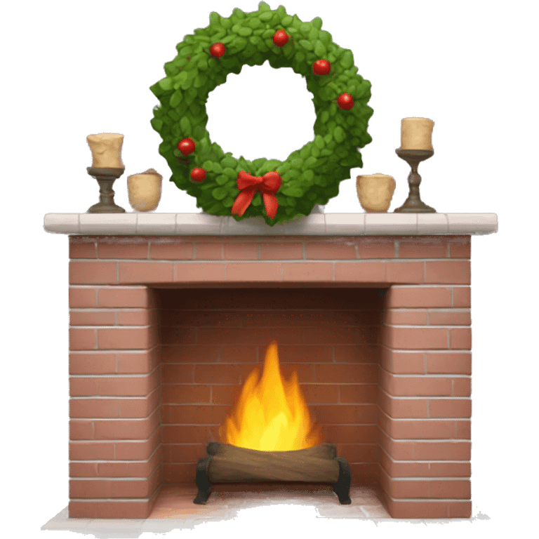 Brick Fireplace with wreath  emoji