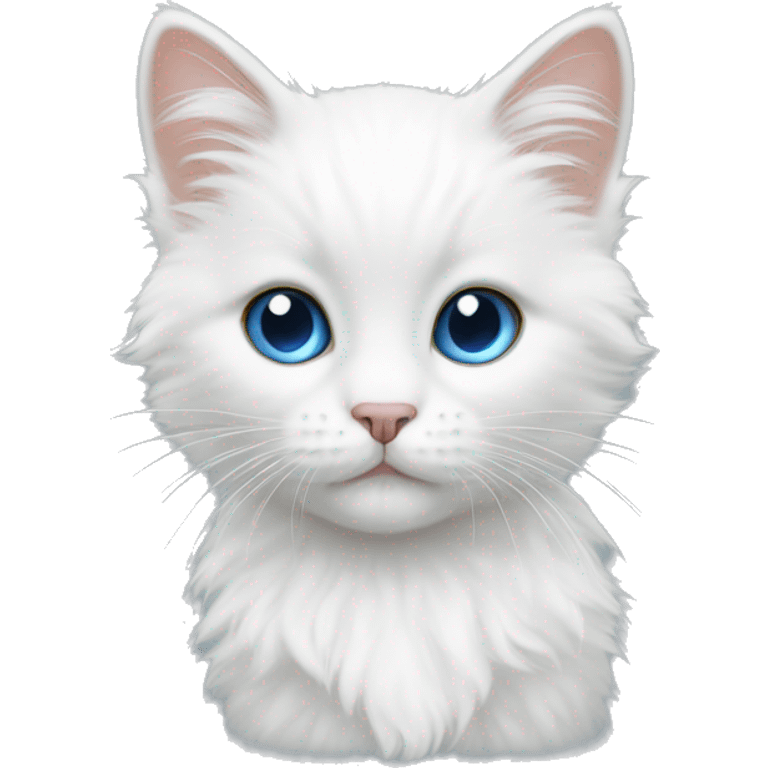 White fluffy kitten with one brown eye and one blue eye emoji