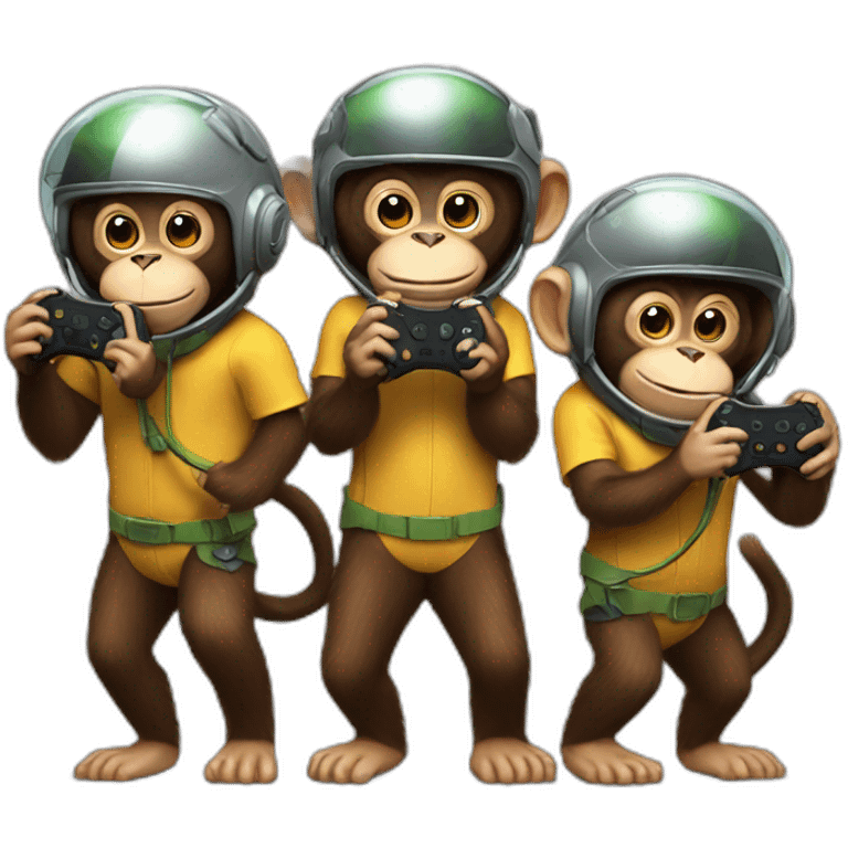 3 monkeys wearing helmets playing xbox emoji