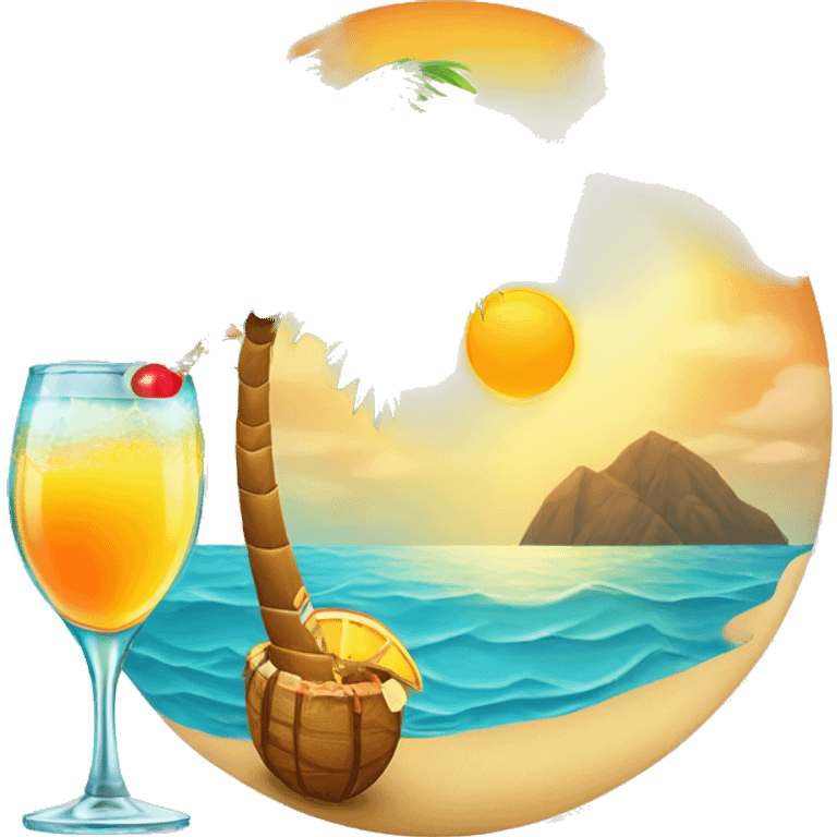 Palm tree with cocktail and sun and the ocean  emoji