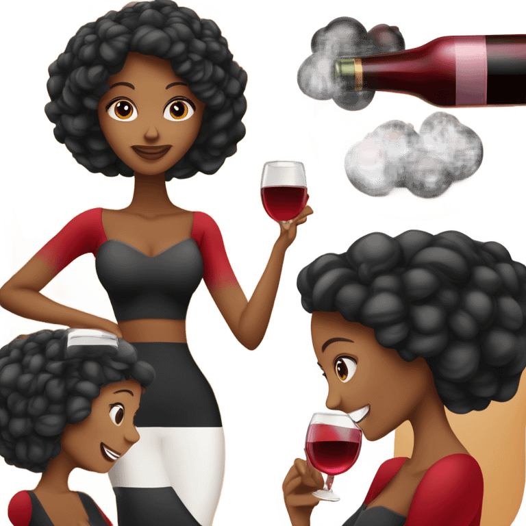 mulher morena de cabelo preto liso com um cropped vermelho tomando uma taça de vinho  emoji