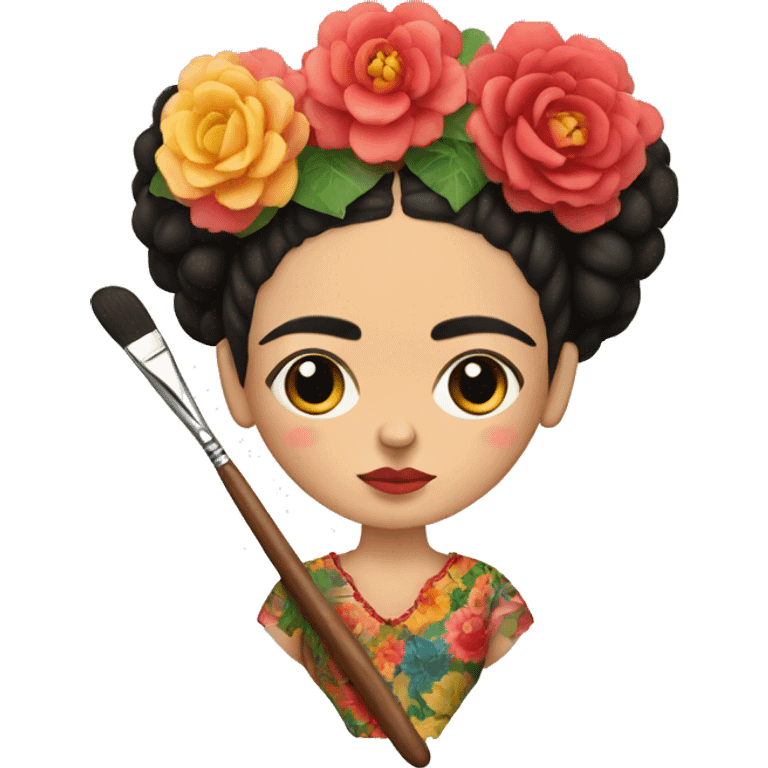 body frida kahlo kid with paintbrush emoji