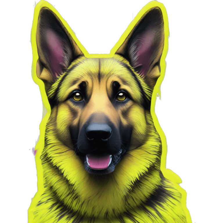 .Zombie_ Vaporwave black holographic oilslick zombie yellow German shepherd dog yellow caution tape graffiti neon yellow stripes emoji