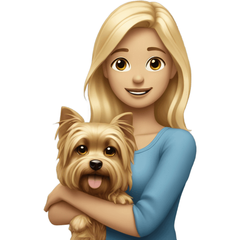 Blonde girl with blue eyes and  gold yorkshire terrier emoji