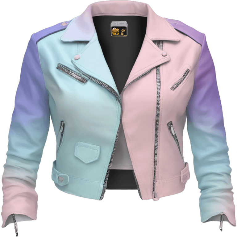 Realistic isolated side view of a pastel pink,pastel blue,and pastel purple ombre bolero fashion leather jacket with rolled sleeves. emoji