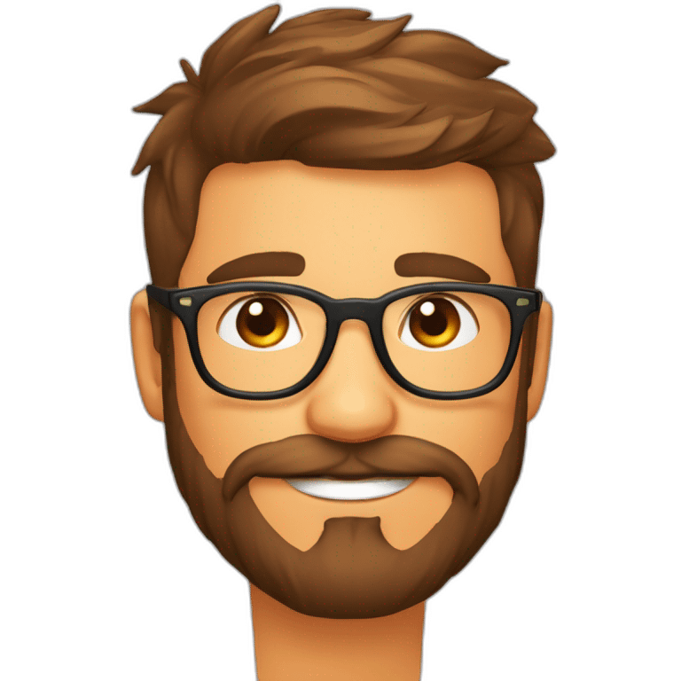 Jeune homme barbu et moustage marron avec lunettes oranges nez orange emoji