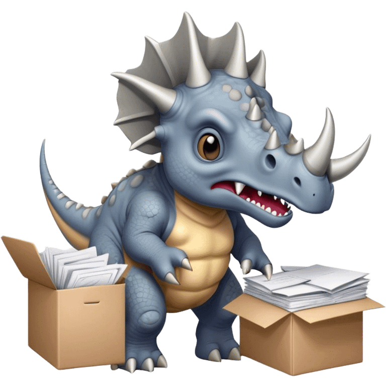 angry office triceratops holding a huge boxe bursting with a lot of documents and papers emoji