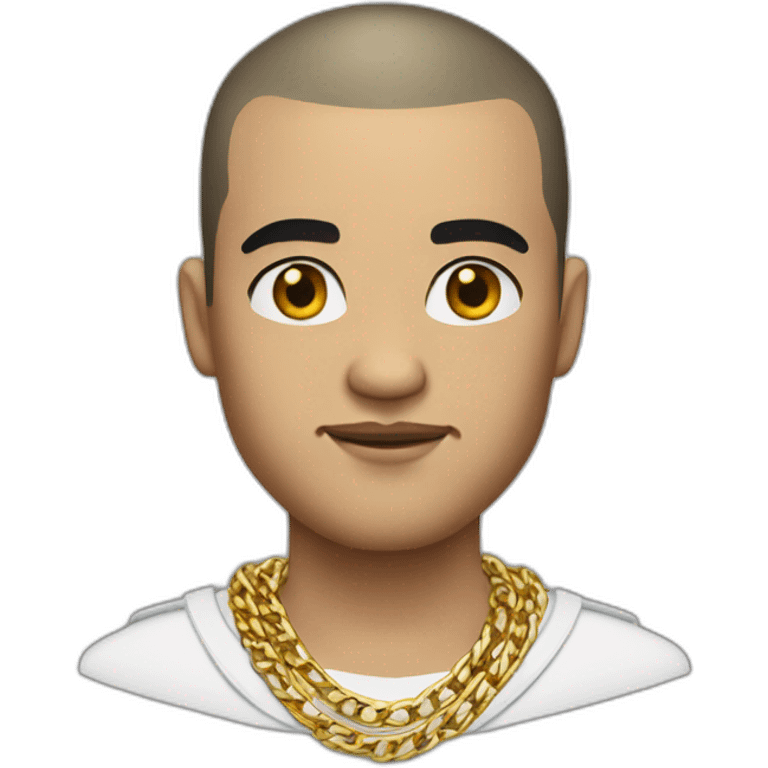 white male thug with black hair buzz cut wearing gold chain emoji