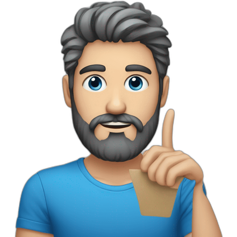 hombre ojos azules pelo gris barba de candado con paleta de colores en la mano emoji