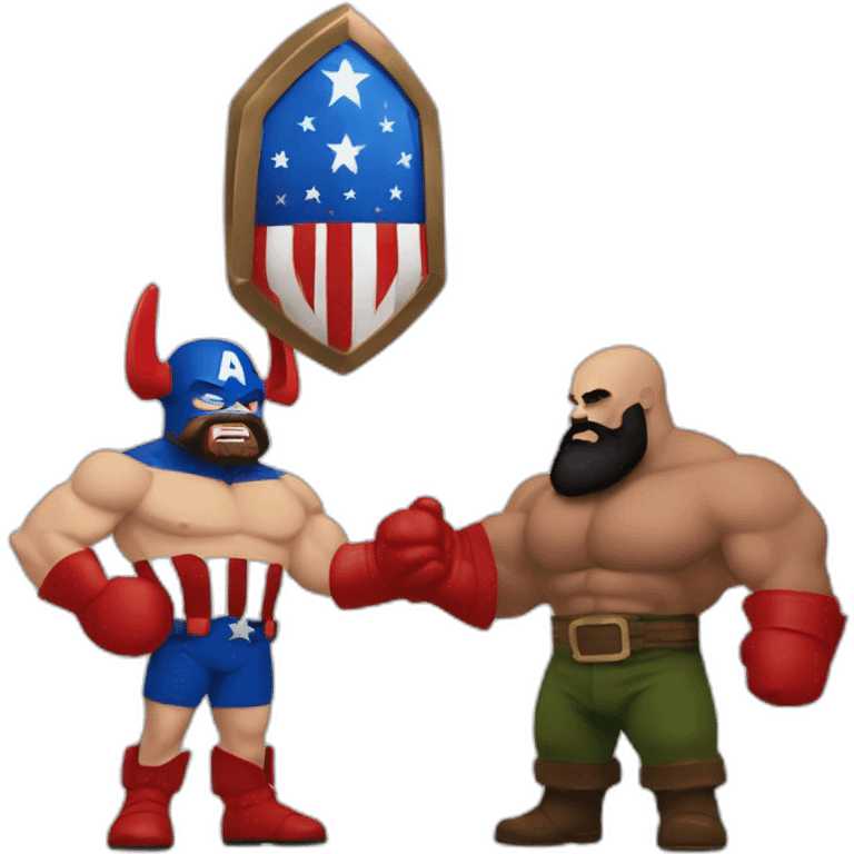 Captain america and zangief shaking hands emoji