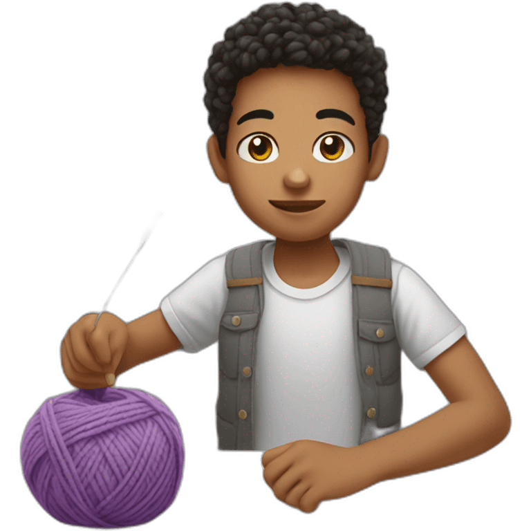 Mixed race boy knitting a shirt emoji