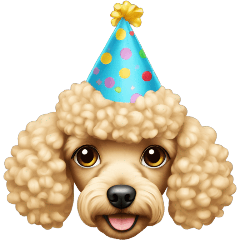 Blonde toypoodle with birthdayhat emoji