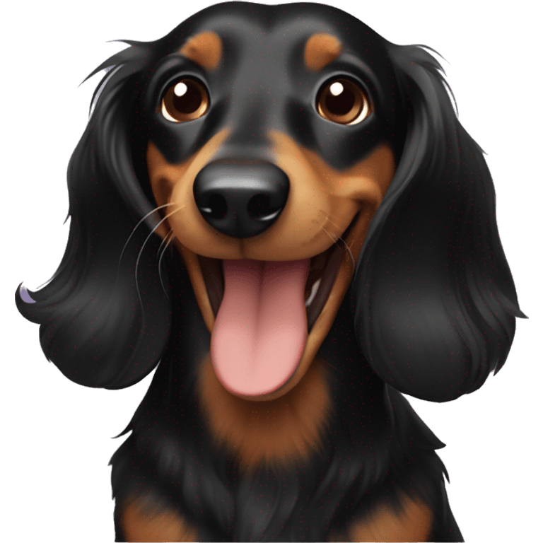 Black and tan long haired dachshund smiling emoji