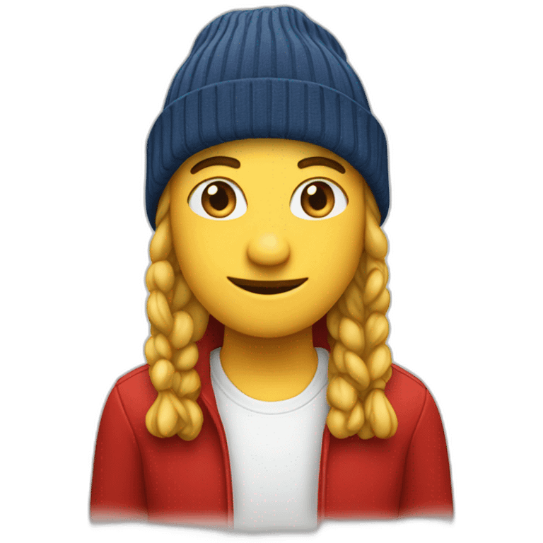 european wearing red bobble beany emoji