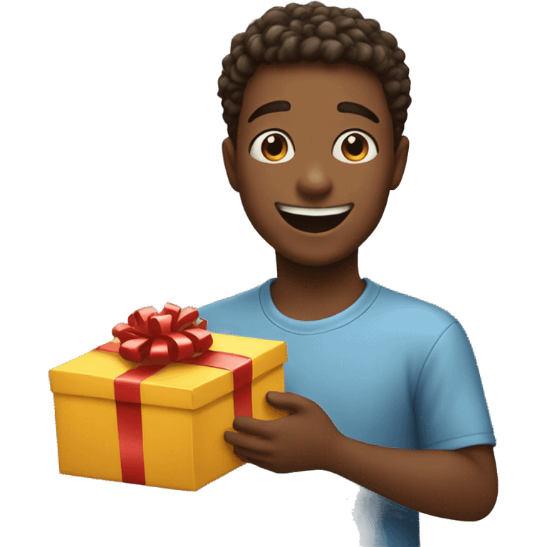 Happy boy gets a gift emoji