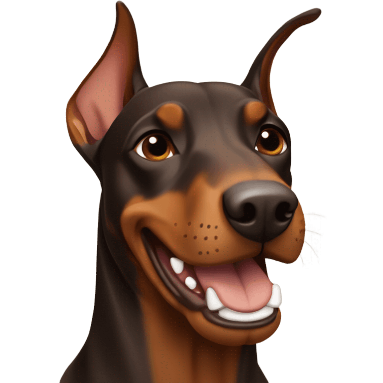 Different shades of brown Doberman without cropped ears looking forward and happy  emoji