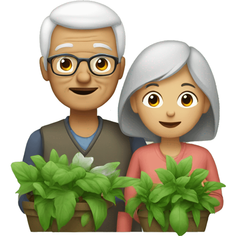 grandmother and grandfather with plants emoji