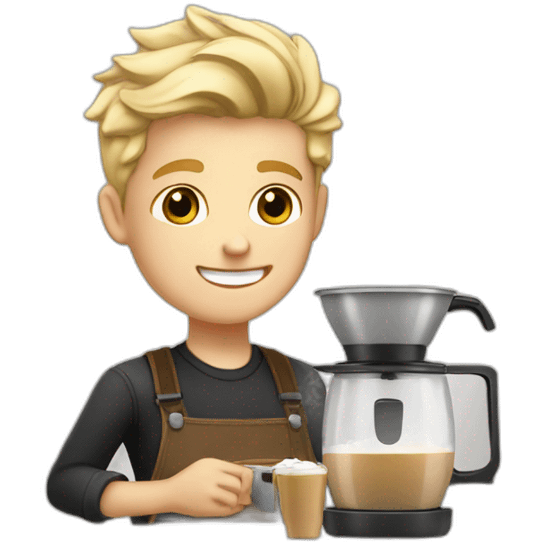 A barista boy blonde hair making latte art emoji