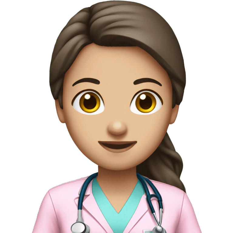 pretty brunette nurse with long hair in pink scrubs emoji