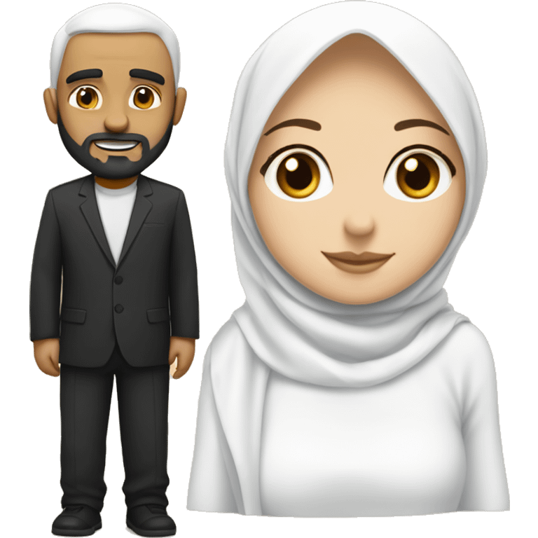 Girl with white hijab and islamische man with black Full Bears and white Skin Married  emoji