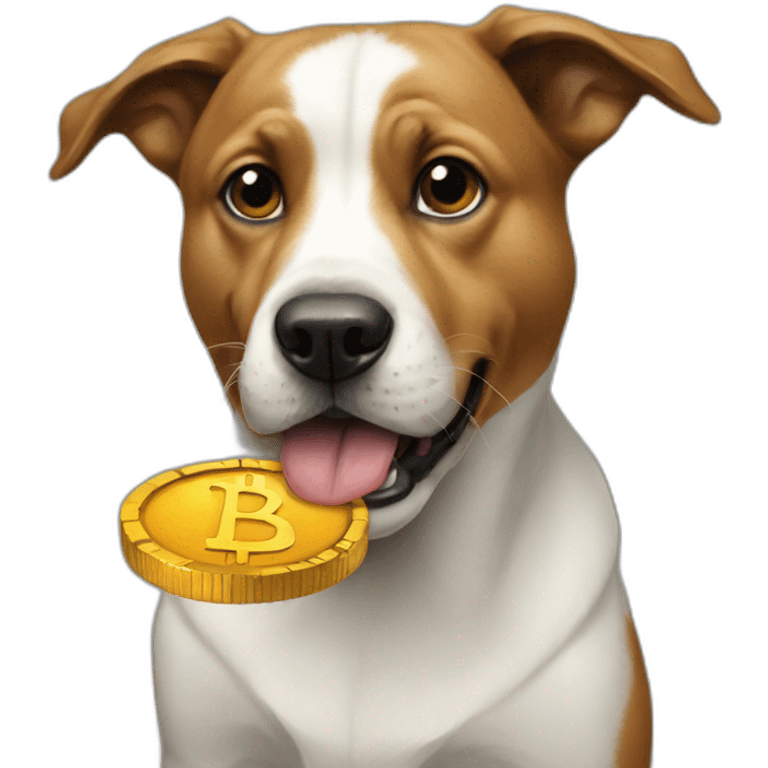 Dog eating a bitcoine emoji