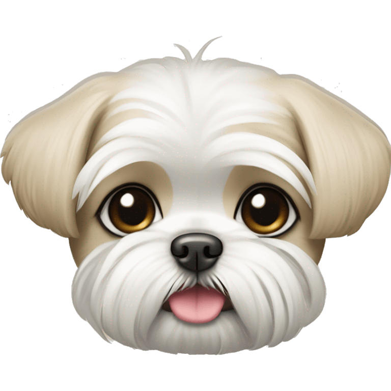 white and beige shih tzu maltese puppy with upright pointy ears emoji