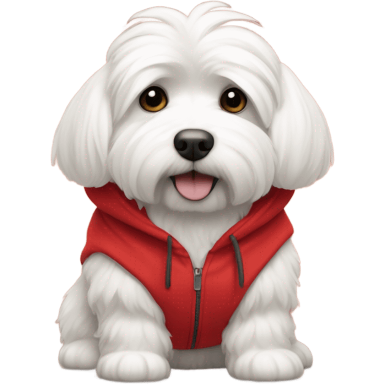 Coton de tulear wearing a red hoodie emoji