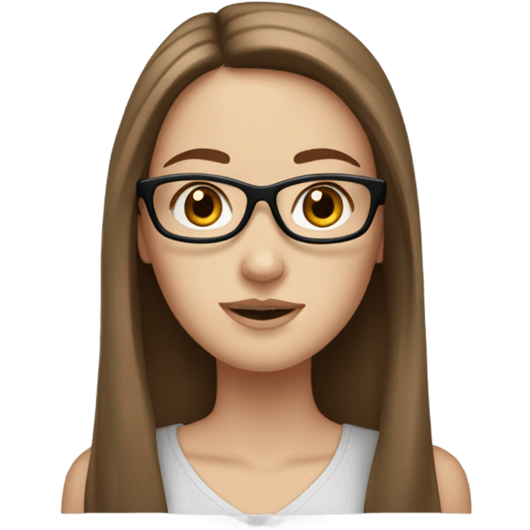 White girl with straight long brown hair and freckles and glasses ￼ emoji